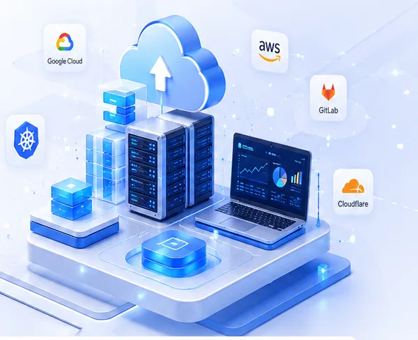 Ilustrasi infrastruktur cloud dan sistem digital HG Data Service